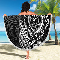 Hawaii Monk Seal and Dolphin Beach Blanket Polynesian Kakau Pattern Black White Color