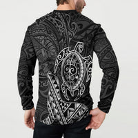 Hawaii Monk Seal and Dolphin Button Sweatshirt Polynesian Kakau Pattern Black White Color