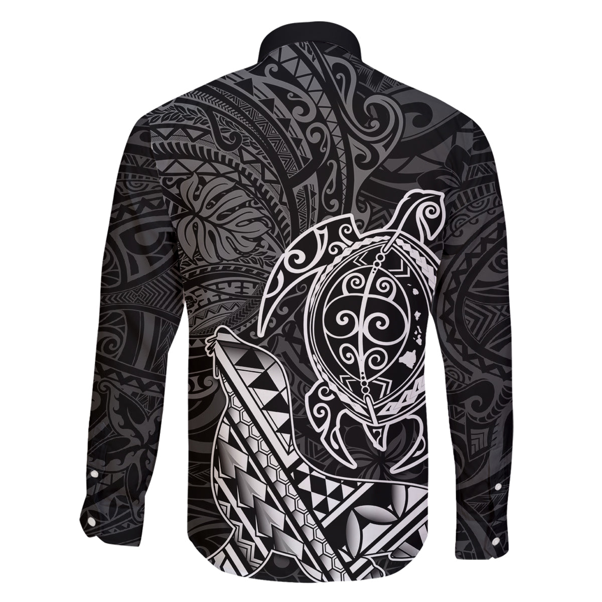 Hawaii Monk Seal and Dolphin Family Matching Tank Maxi Dress and Hawaiian Shirt Polynesian Kakau Pattern Black White Color