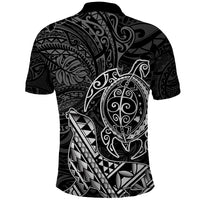 Hawaii Monk Seal and Dolphin Polo Shirt Polynesian Kakau Pattern Black White Color