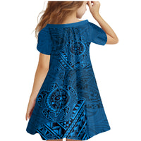 Hawaii Monk Seal and Dolphin Family Matching Mermaid Dress and Hawaiian Shirt Polynesian Kakau Pattern Blue