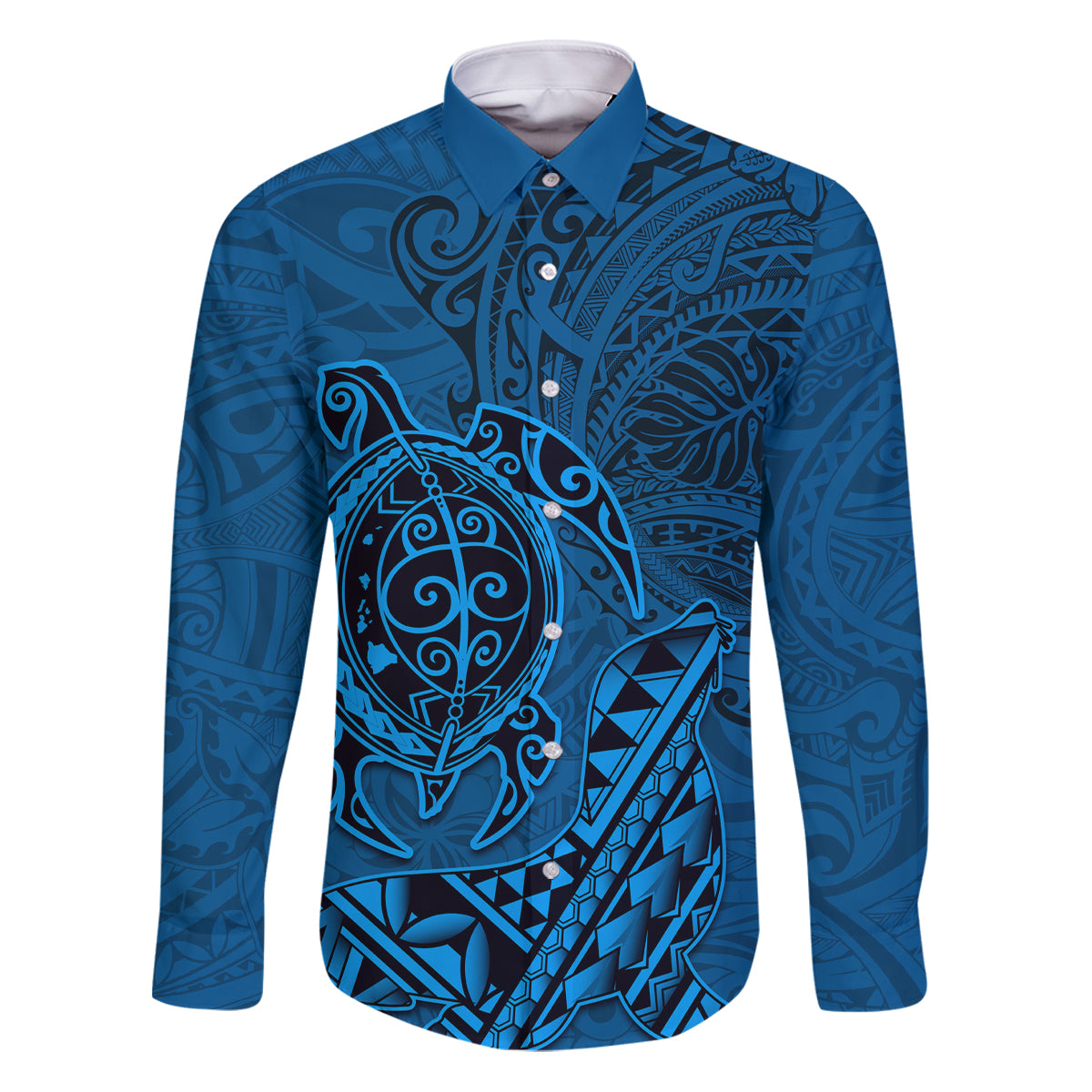 Hawaii Monk Seal and Dolphin Family Matching Puletasi and Hawaiian Shirt Polynesian Kakau Pattern Blue