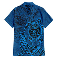Hawaii Monk Seal and Dolphin Family Matching Short Sleeve Bodycon Dress and Hawaiian Shirt Polynesian Kakau Pattern Blue