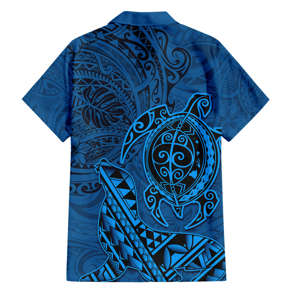 Hawaii Monk Seal and Dolphin Family Matching Tank Maxi Dress and Hawaiian Shirt Polynesian Kakau Pattern Blue