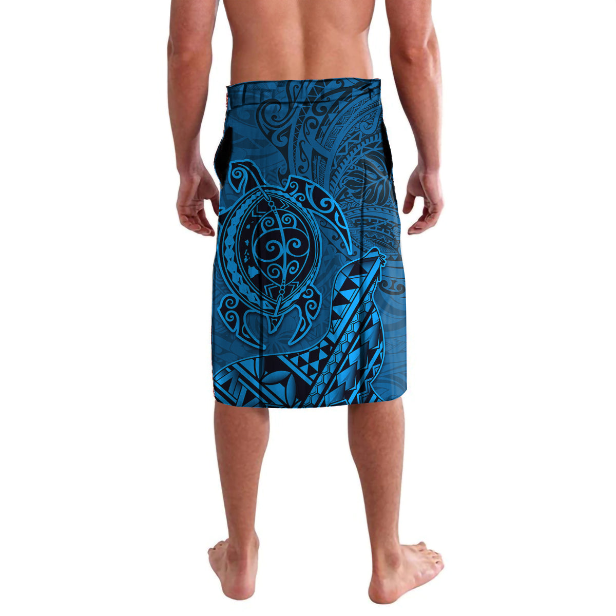 Hawaii Monk Seal and Dolphin Lavalava Polynesian Kakau Pattern Blue