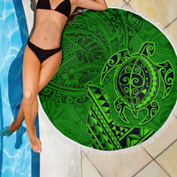 Hawaii Monk Seal and Dolphin Beach Blanket Polynesian Kakau Pattern Green