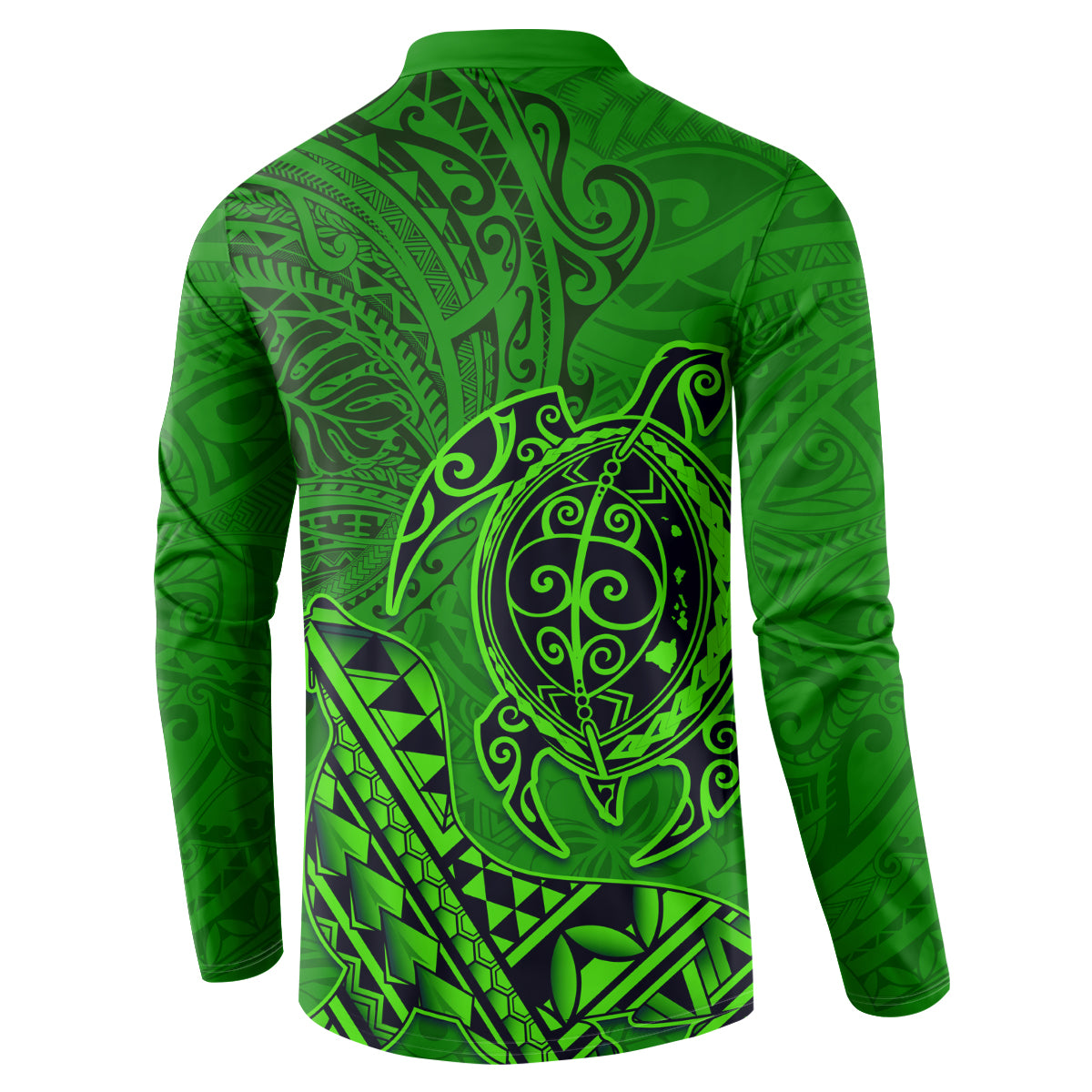 Hawaii Monk Seal and Dolphin Button Sweatshirt Polynesian Kakau Pattern Green