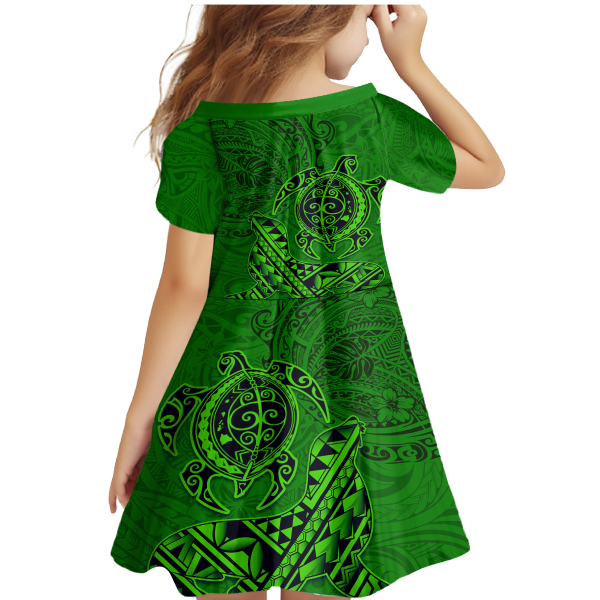 Hawaii Monk Seal and Dolphin Family Matching Mermaid Dress and Hawaiian Shirt Polynesian Kakau Pattern Green