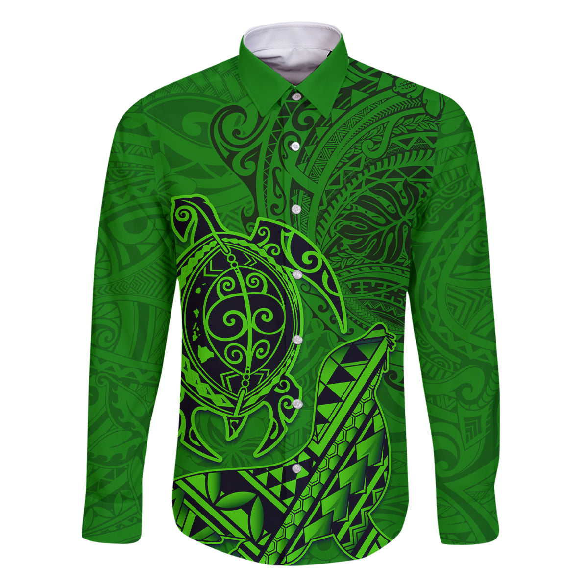 Hawaii Monk Seal and Dolphin Family Matching Puletasi and Hawaiian Shirt Polynesian Kakau Pattern Green