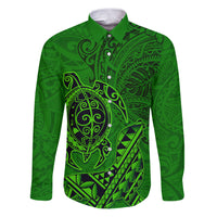 Hawaii Monk Seal and Dolphin Family Matching Puletasi and Hawaiian Shirt Polynesian Kakau Pattern Green