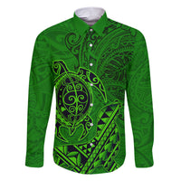 Hawaii Monk Seal and Dolphin Family Matching Short Sleeve Bodycon Dress and Hawaiian Shirt Polynesian Kakau Pattern Green