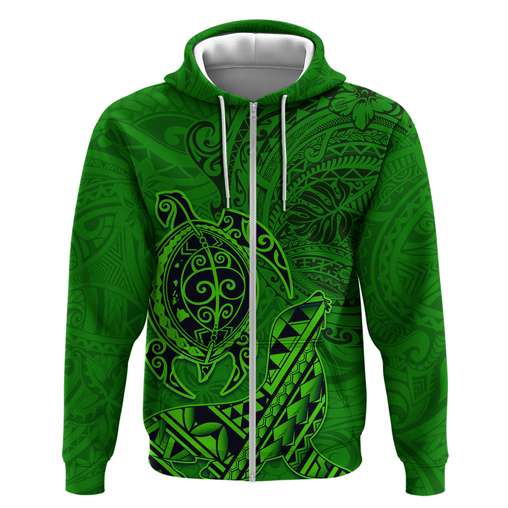Hawaii Monk Seal and Dolphin Hoodie Polynesian Kakau Pattern Green