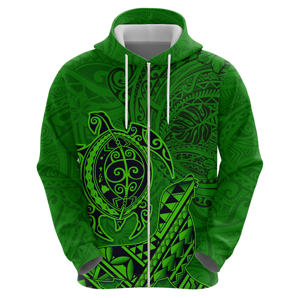Hawaii Monk Seal and Dolphin Hoodie Polynesian Kakau Pattern Green
