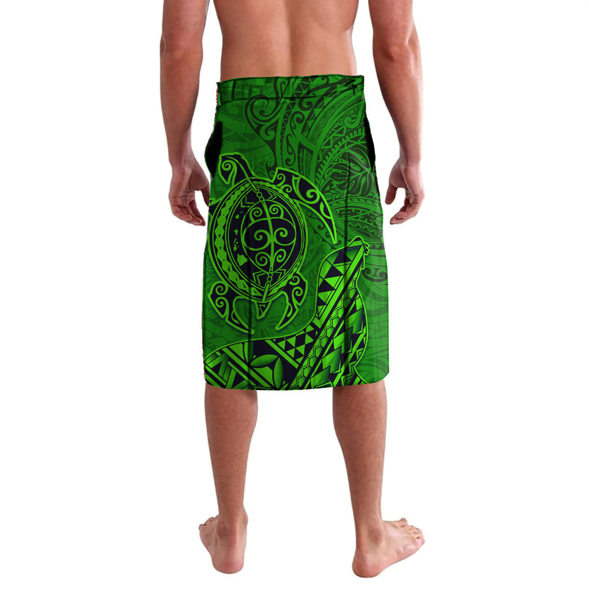 Hawaii Monk Seal and Dolphin Lavalava Polynesian Kakau Pattern Green