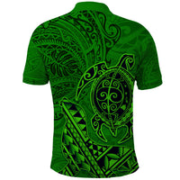 Hawaii Monk Seal and Dolphin Polo Shirt Polynesian Kakau Pattern Green