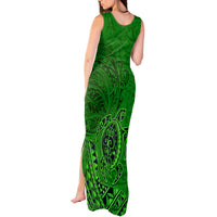 Hawaii Monk Seal and Dolphin Tank Maxi Dress Polynesian Kakau Pattern Green