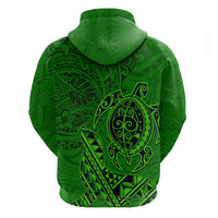 Hawaii Monk Seal and Dolphin Zip Hoodie Polynesian Kakau Pattern Green