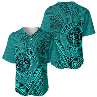 Hawaii Monk Seal and Dolphin Baseball Jersey Polynesian Kakau Pattern Turquoise