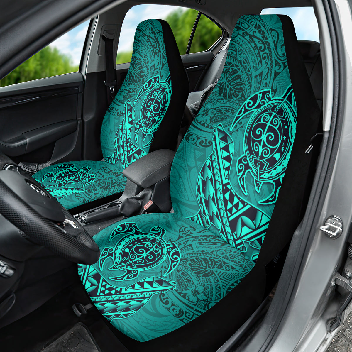 Hawaii Monk Seal and Dolphin Car Seat Cover Polynesian Kakau Pattern Turquoise