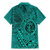 Hawaii Monk Seal and Dolphin Family Matching Mermaid Dress and Hawaiian Shirt Polynesian Kakau Pattern Turquoise