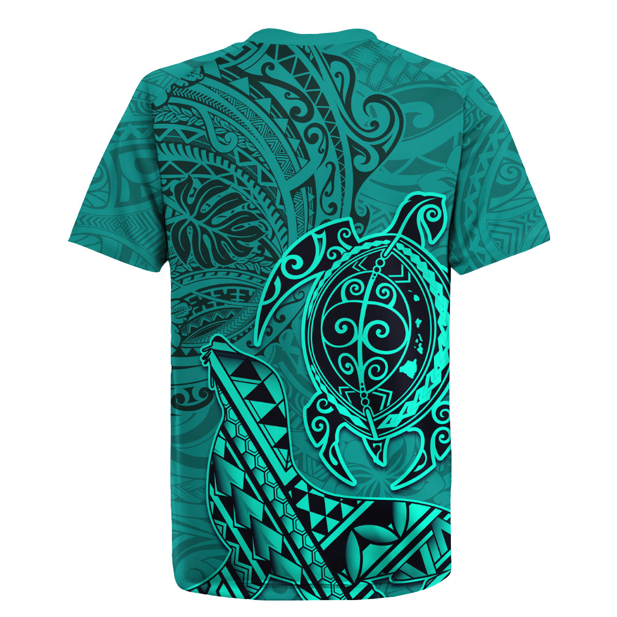 Hawaii Monk Seal and Dolphin Rugby Jersey Polynesian Kakau Pattern Turquoise