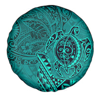 Hawaii Monk Seal and Dolphin Spare Tire Cover Polynesian Kakau Pattern Turquoise