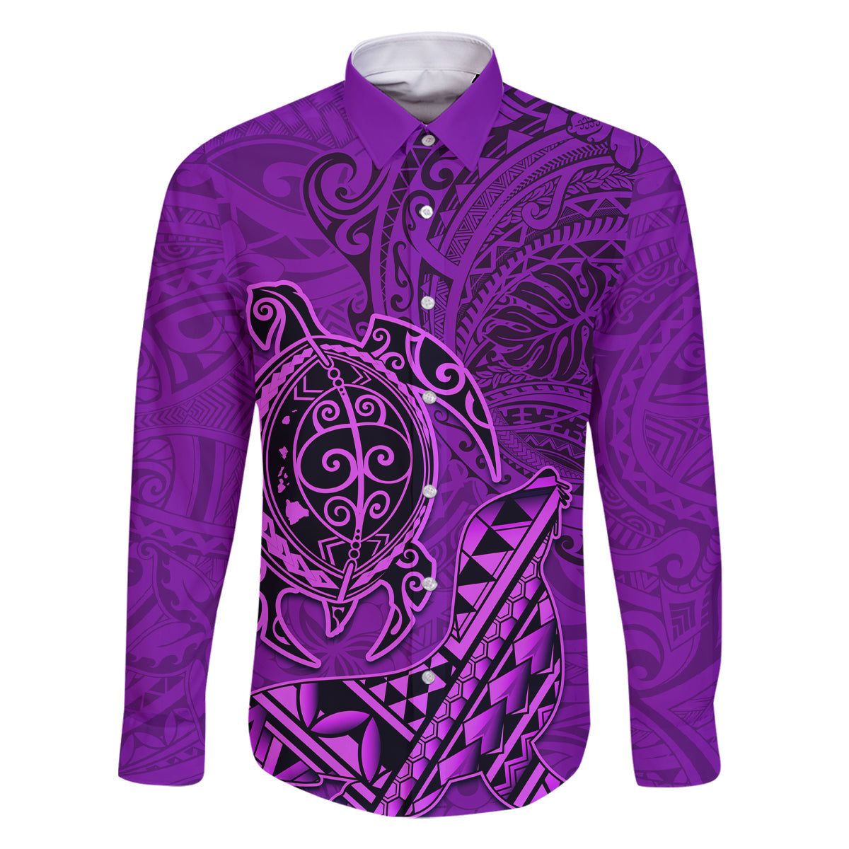 Hawaii Monk Seal and Dolphin Family Matching Mermaid Dress and Hawaiian Shirt Polynesian Kakau Pattern Purple