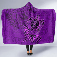 Hawaii Monk Seal and Dolphin Hooded Blanket Polynesian Kakau Pattern Purple