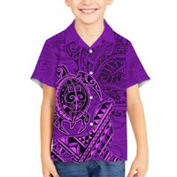 Hawaii Monk Seal and Dolphin Kid Hawaiian Shirt Polynesian Kakau Pattern Purple LT03 Kid Purple - Polynesian Pride