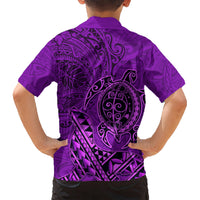 Hawaii Monk Seal and Dolphin Kid Hawaiian Shirt Polynesian Kakau Pattern Purple LT03 - Polynesian Pride