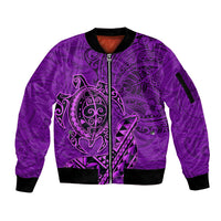 Hawaii Monk Seal and Dolphin Sleeve Zip Bomber Jacket Polynesian Kakau Pattern Purple