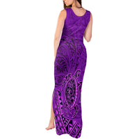 Hawaii Monk Seal and Dolphin Tank Maxi Dress Polynesian Kakau Pattern Purple