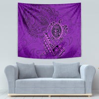 Hawaii Monk Seal and Dolphin Tapestry Polynesian Kakau Pattern Purple