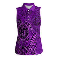 Hawaii Monk Seal and Dolphin Women Sleeveless Polo Shirt Polynesian Kakau Pattern Purple