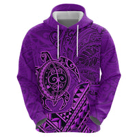 Hawaii Monk Seal and Dolphin Zip Hoodie Polynesian Kakau Pattern Purple