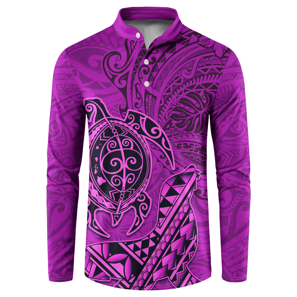 Hawaii Monk Seal and Dolphin Button Sweatshirt Polynesian Kakau Pattern Pink
