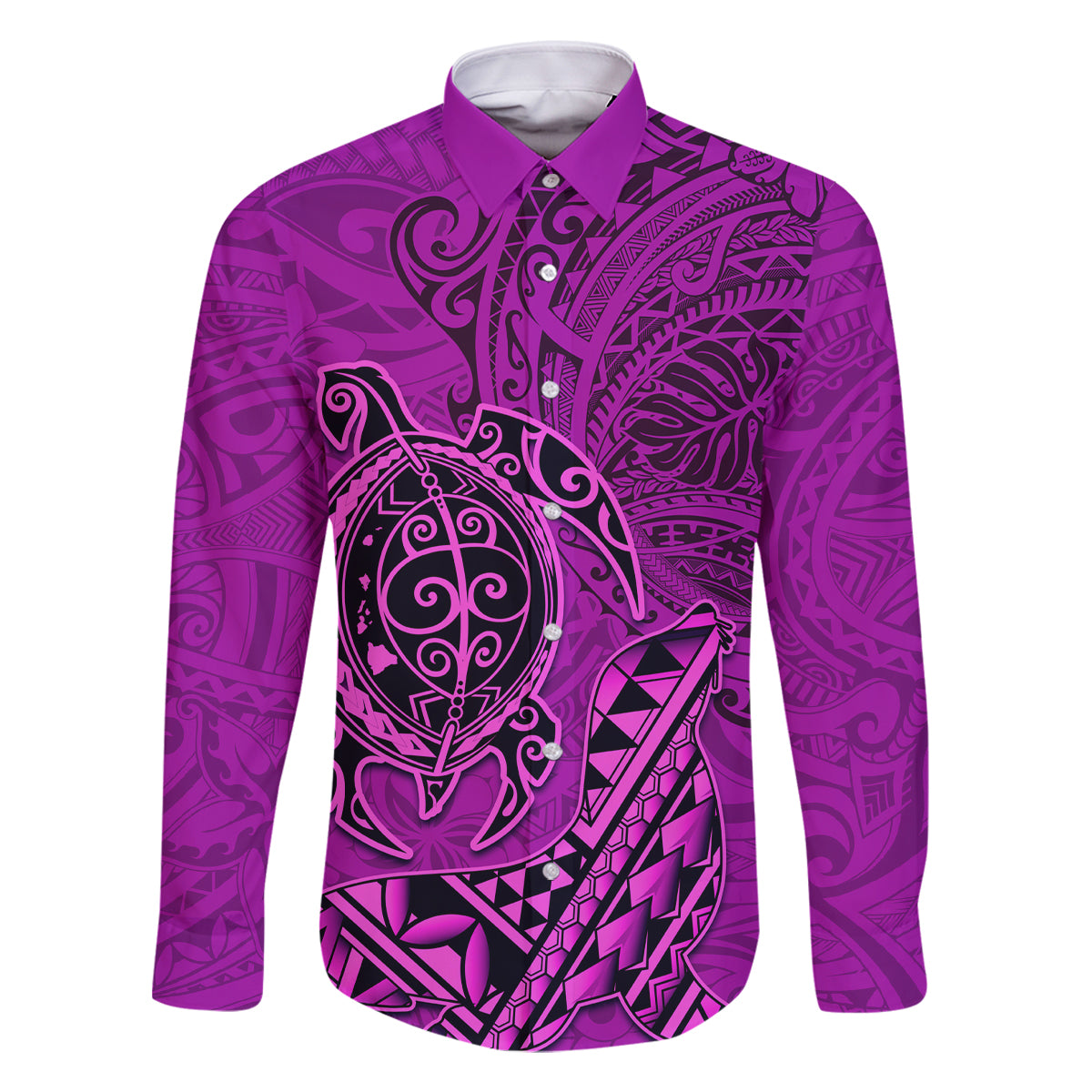 Hawaii Monk Seal and Dolphin Family Matching Long Sleeve Bodycon Dress and Hawaiian Shirt Polynesian Kakau Pattern Pink