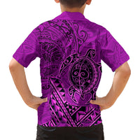 Hawaii Monk Seal and Dolphin Kid Hawaiian Shirt Polynesian Kakau Pattern Pink