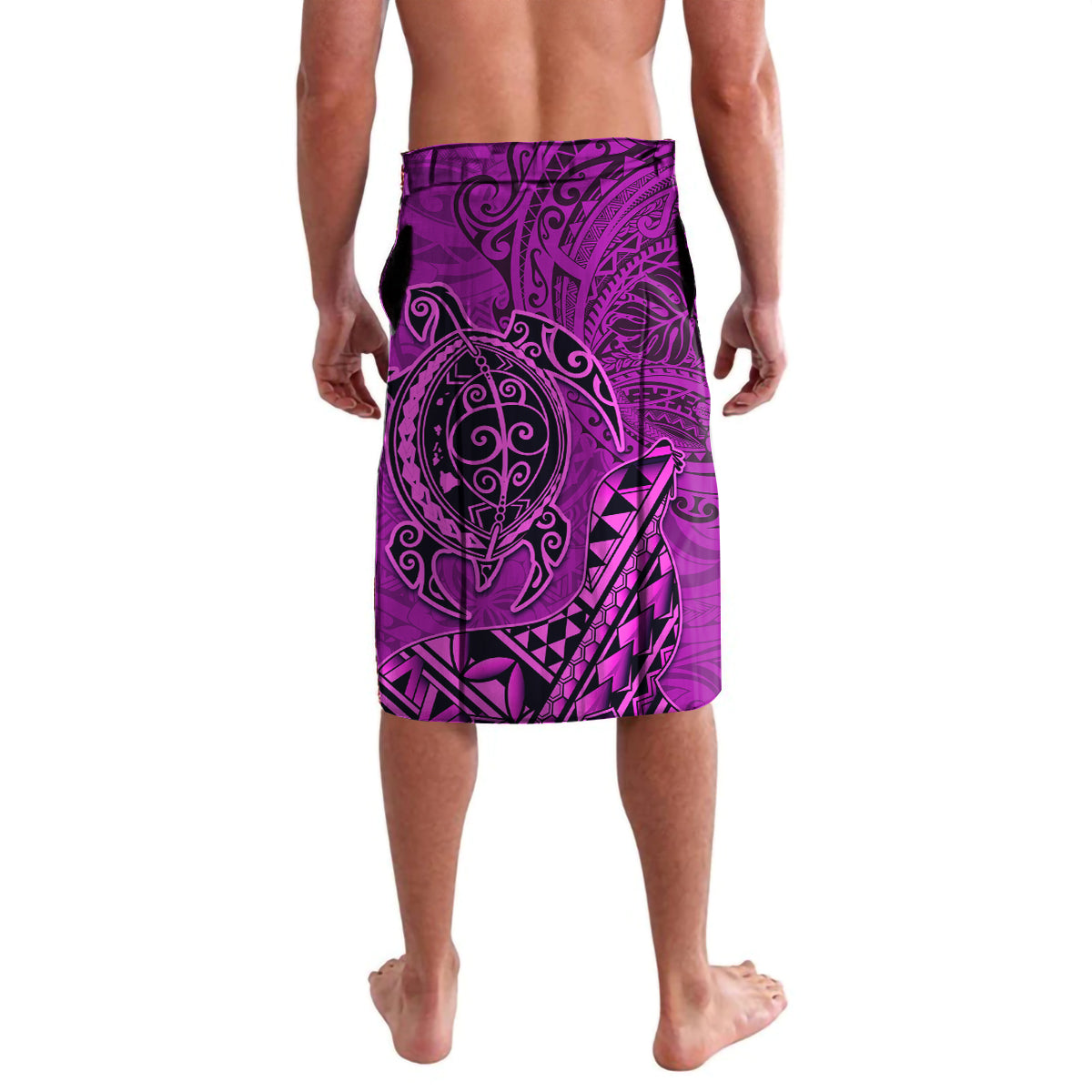 Hawaii Monk Seal and Dolphin Lavalava Polynesian Kakau Pattern Pink