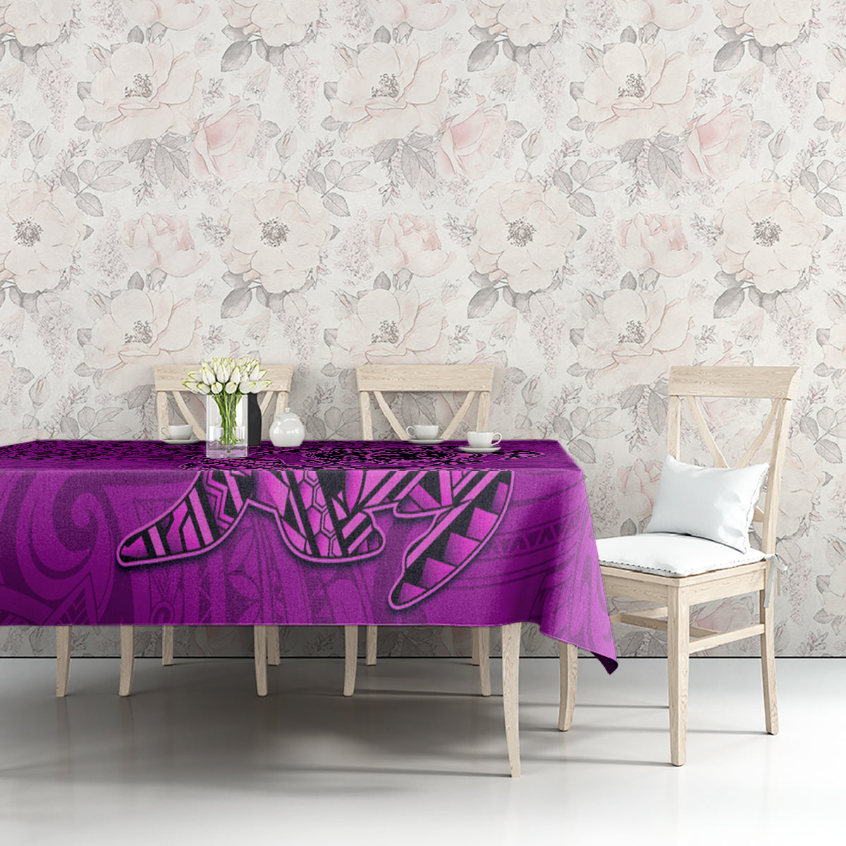 Hawaii Monk Seal and Dolphin Tablecloth Polynesian Kakau Pattern Pink
