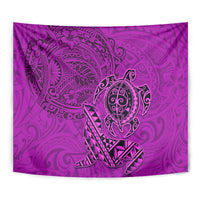 Hawaii Monk Seal and Dolphin Tapestry Polynesian Kakau Pattern Pink