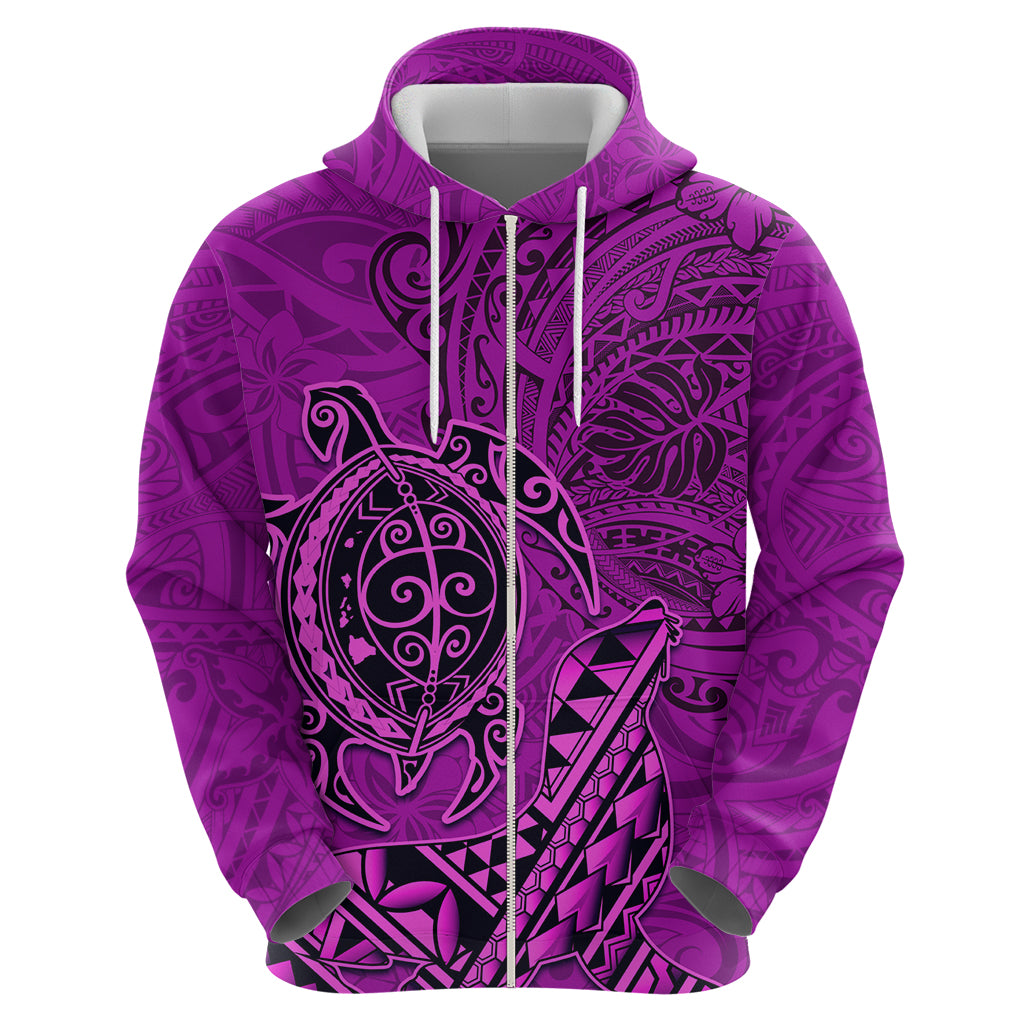Hawaii Monk Seal and Dolphin Zip Hoodie Polynesian Kakau Pattern Pink