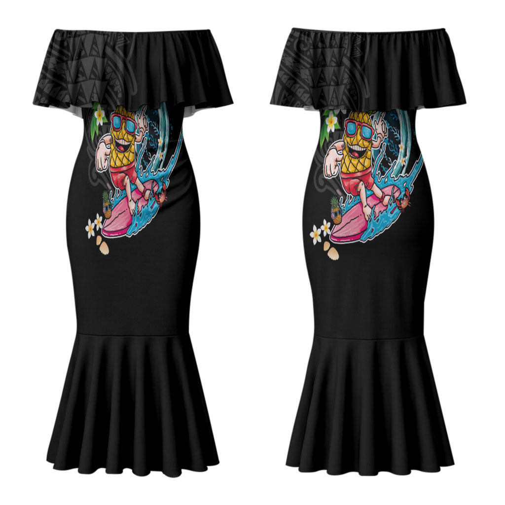 Hawaii Pineapple Surfing Couples Matching Mermaid Dress and Long Sleeve Button Shirt It's in My DNA - Kakau and Polynesian Pattern LT03 - Polynesian Pride