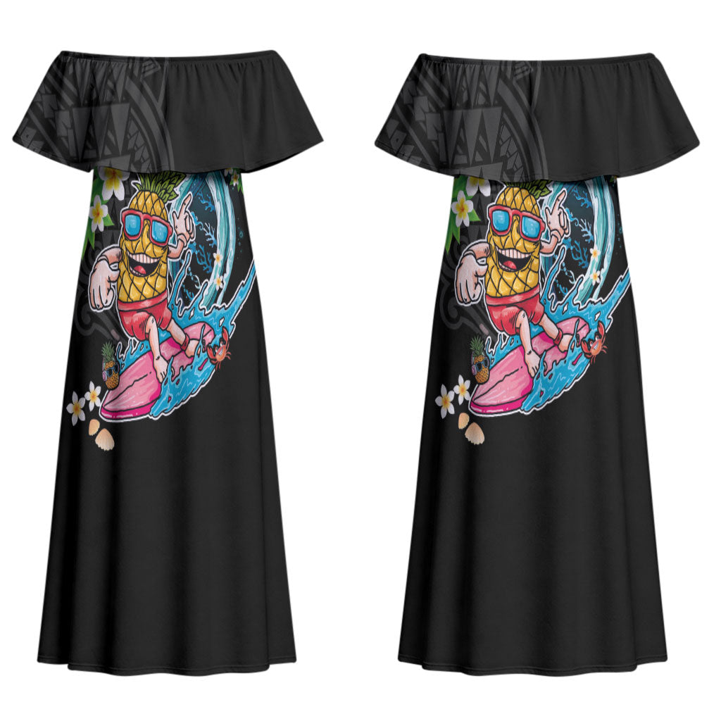 Hawaii Pineapple Surfing Couples Matching Off Shoulder Maxi Dress and Long Sleeve Button Shirt It's in My DNA - Kakau and Polynesian Pattern LT03 - Polynesian Pride