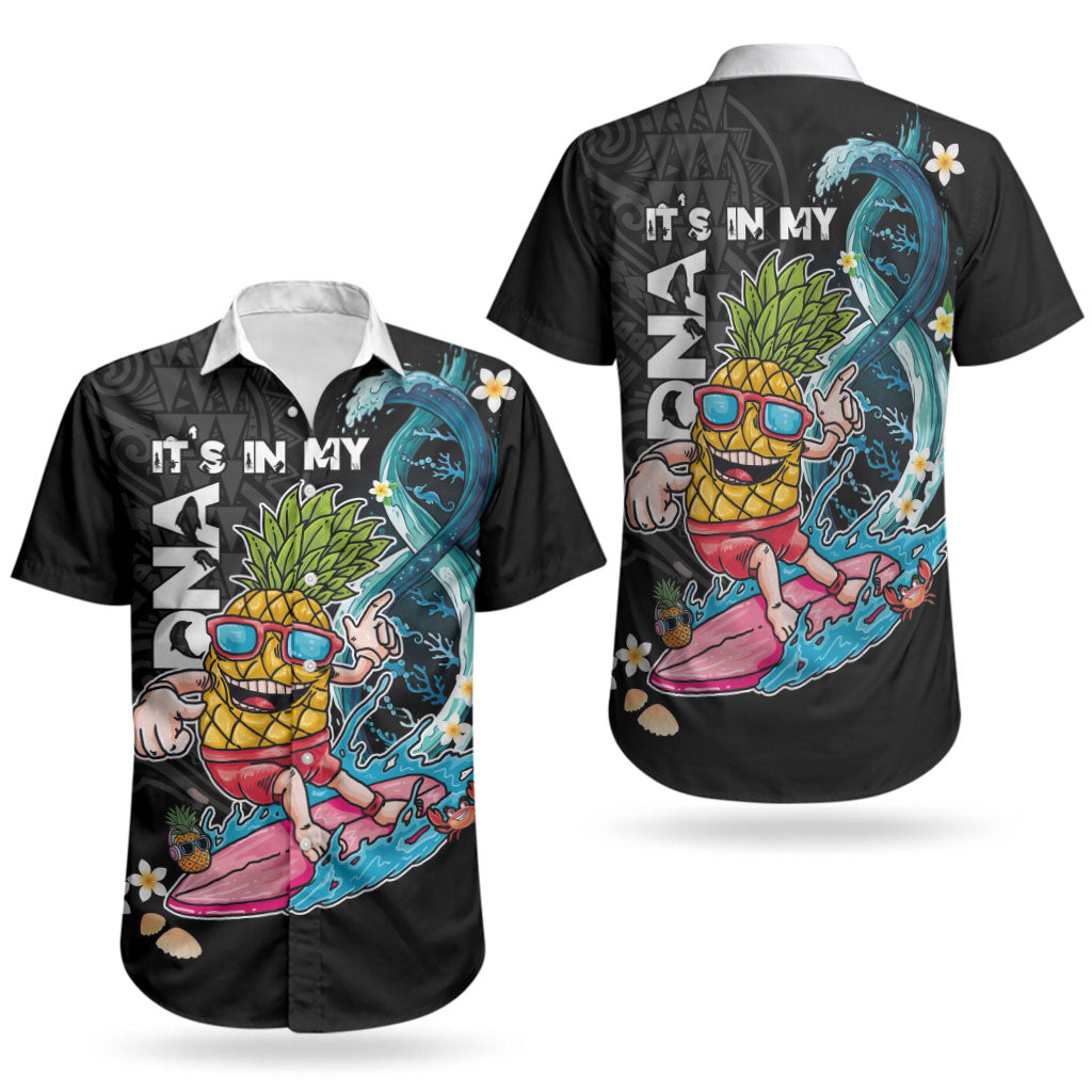 Hawaii Pineapple Surfing Couples Matching Off The Shoulder Long Sleeve Dress and Hawaiian Shirt It's in My DNA - Kakau and Polynesian Pattern LT03 - Polynesian Pride