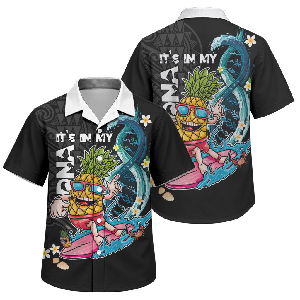 Hawaii Pineapple Surfing Family Matching Mermaid Dress and Hawaiian Shirt It's in My DNA - Kakau and Polynesian Pattern LT03 Son's Shirt Black - Polynesian Pride