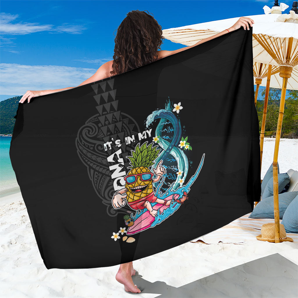 Hawaii Pineapple Surfing Sarong It's in My DNA - Kakau and Polynesian Pattern LT03 One Size 44 x 66 inches Black - Polynesian Pride