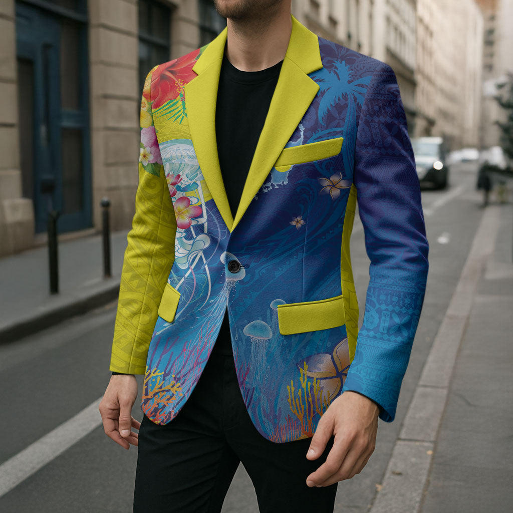 Palau Blazer Jellyfish with Coral Reefs Ocean Vibe and Tapa Pattern LT03 - Polynesian Pride