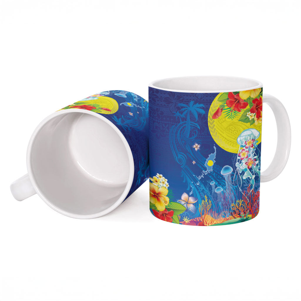 Palau Ceramic Mug Jellyfish with Coral Reefs Ocean Vibe and Tapa Pattern LT03 - Polynesian Pride