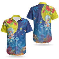 Palau Couples Matching Puletasi and Hawaiian Shirt Jellyfish with Coral Reefs Ocean Vibe and Tapa Pattern LT03 - Polynesian Pride